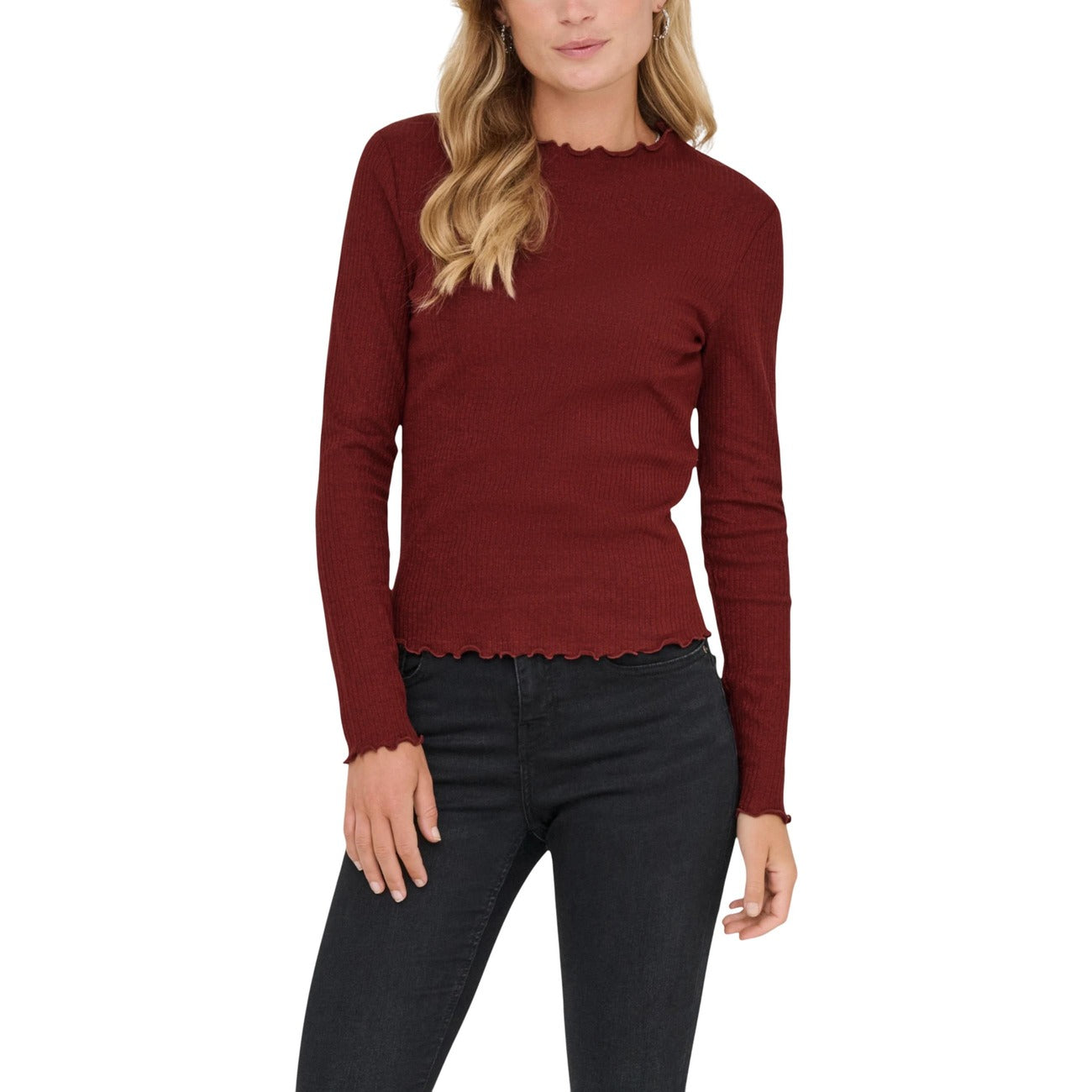 Only Maglia Donna Grigia in 64% Cotone Organico 18% Poliestere 18% Sintetico a Manica Lunga con Scollo Tondo 15331094