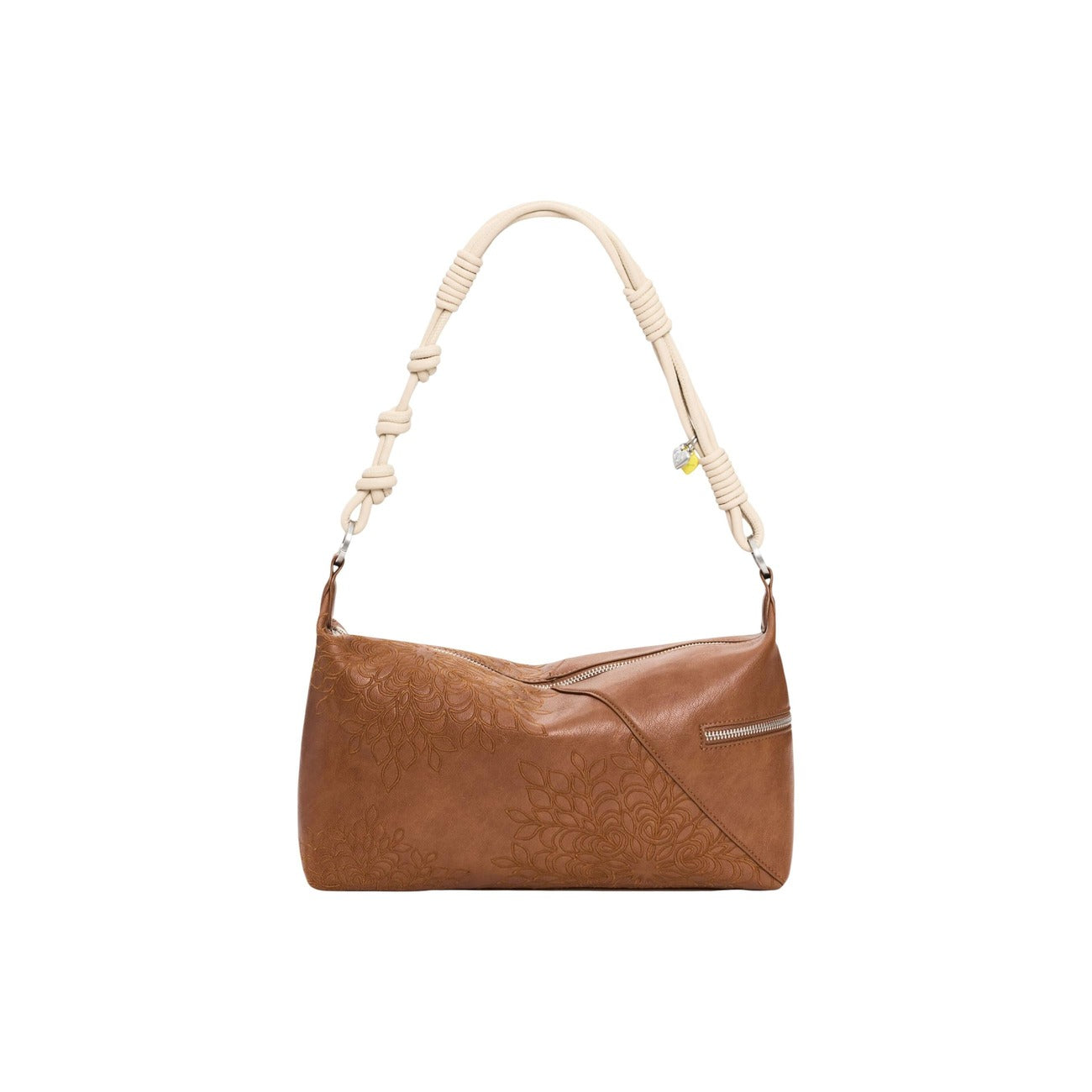 borsa colore cammello a mano Desigual in similpelle con incisione di bordure, modello BAG_SIERRA. Vista frontale 
