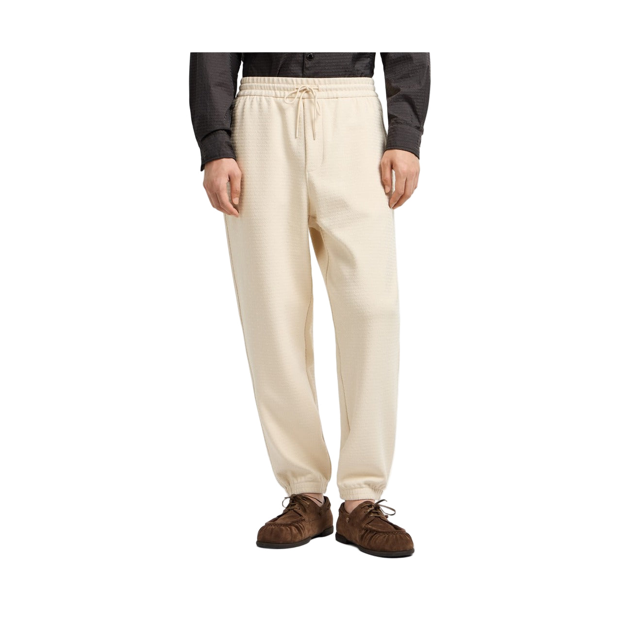 Emporio Armani Pantaloni Uomo Bianchi con Lacci Tasche Anteriori - Pantaloni Cotone Lyocell Elastan