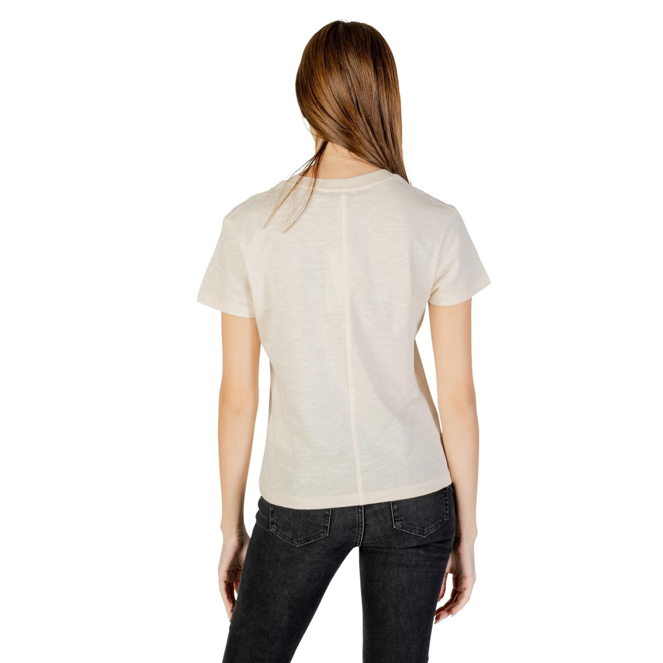 Tommy Hilfiger Jeans T-Shirt Donna Beige Maniche Corte - T-Shirt Cotone Scollo Tondo