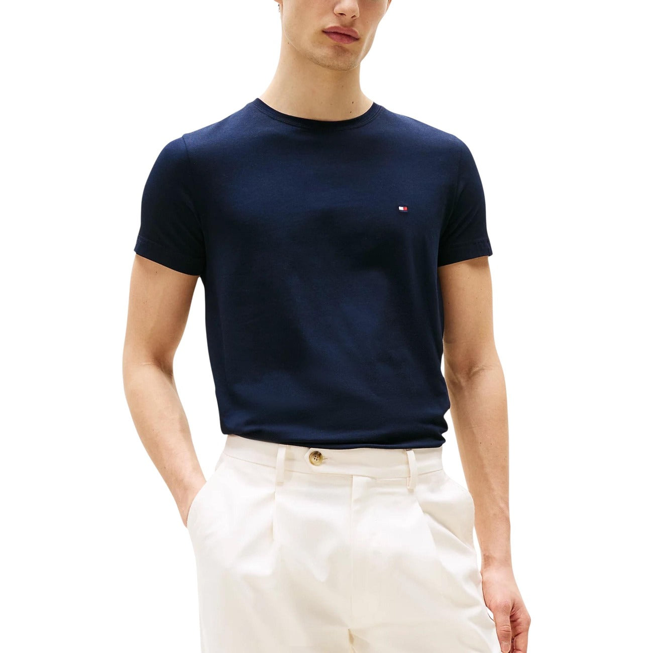 Tommy Hilfiger Jeans T-Shirt Uomo Bianca Manica Corta - Maglietta Girocollo Cotone Elasticizzato