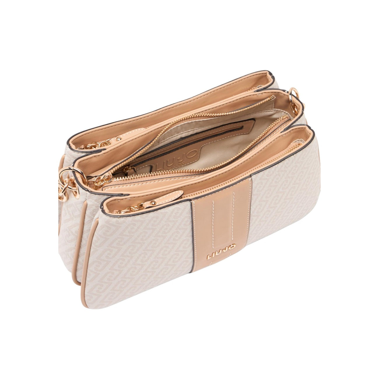 Borsa Liu Jo S Crossbody; 100% Poliuretano Bianco. Logo all-over, dettagli dorati, chiusura con zip. Borsa donna a tracolla versatile, capiente e di tendenza. Dettaglio cerniera 