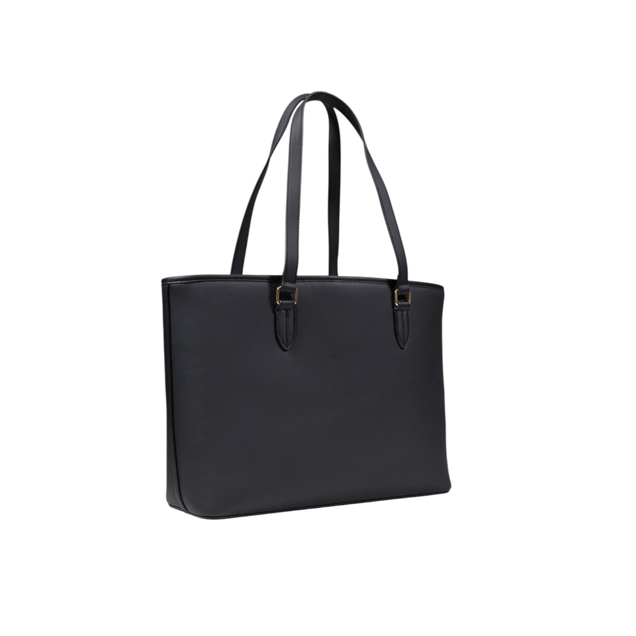 Borsa Love Moschino donna nera shopping modello JC4190PP1. Borsa grande a spalla liscia effetto pelle nera per documenti e lavoro con logo lettering dorato in rilievo stile casual chic e business daily.