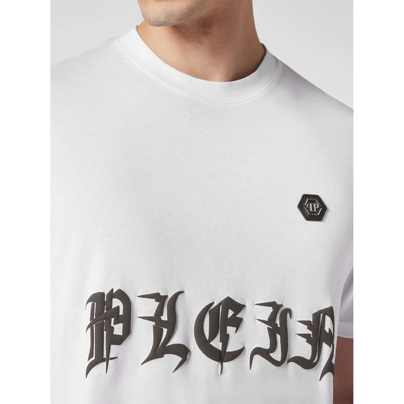 Philipp Plein T-Shirt Uomo Bianca Stampa Manica Corta Scollo Tondo 100% Cotone Primavera/Estate EBO_2073