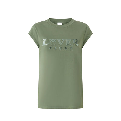 Pinko T-Shirt Donna Verde con Stampa Maniche Corte - T-Shirt Cotone Scollo Tondo