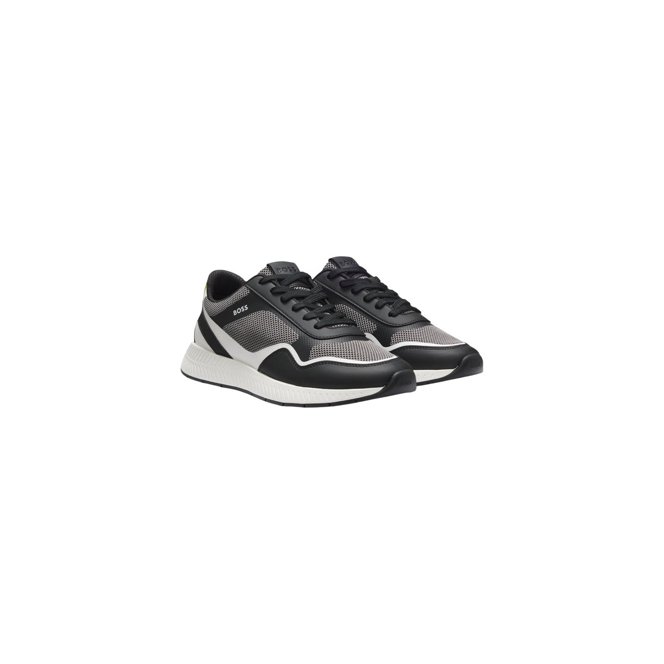 Sneakers BOSS uomo grigie modello Titanium Runn 50568928. Scarpe sportive da uomo grigio scuro o chiaro in mesh e poliuretano con suola spessa 3 cm ammortizzata stile casual lussuoso, athleisure e urban running.