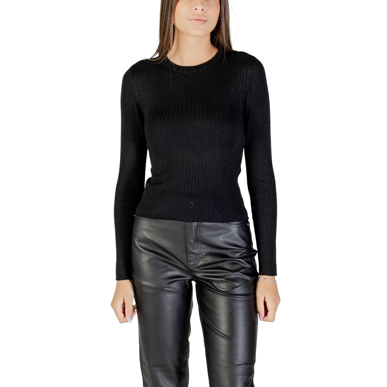 Jacqueline De Yong Maglia Donna Bordeaux Maniche Lunghe Scollo Tondo - Maglia Viscosa Sintetico