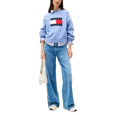 Tommy Hilfiger Jeans Maglione Donna Azzurro Maniche Lunghe - Maglione Acrilico Lana Poliammide Elastan Scollo Tondo