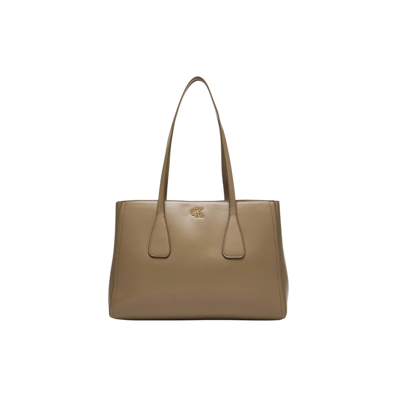Calvin Klein Shopping Bag Medium; borsa  tote beige in ecopelle con scomparto diviso e chiusura magnetica. Base rigida rinforzata e manici lunghi per un comfort ottimale a spalla.