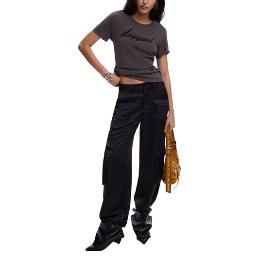 T-shirt Desigual donna grigia manica corta scollo tondo stampa 100% cotone - vista frontale indossata da modello