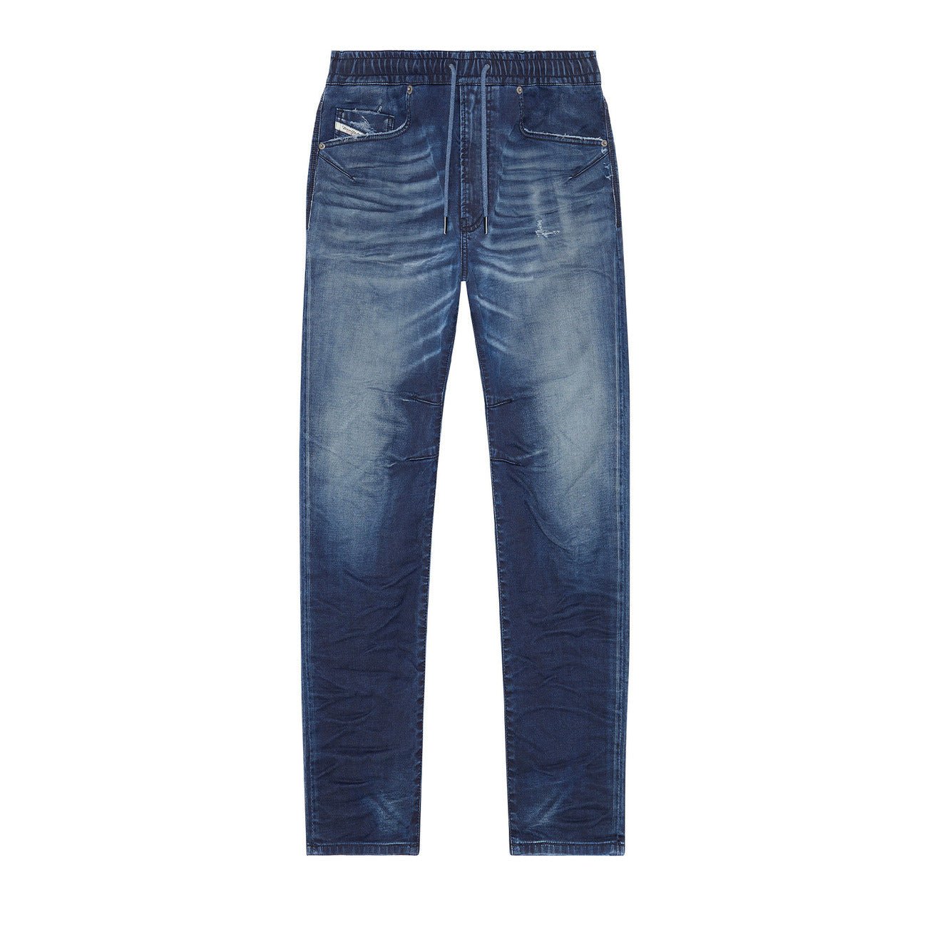 Diesel Jeans Uomo Blu Monocromo Effetto Consumato in Cotone 46% Lyocell 52% Elastan 3% con Lacci B_44455