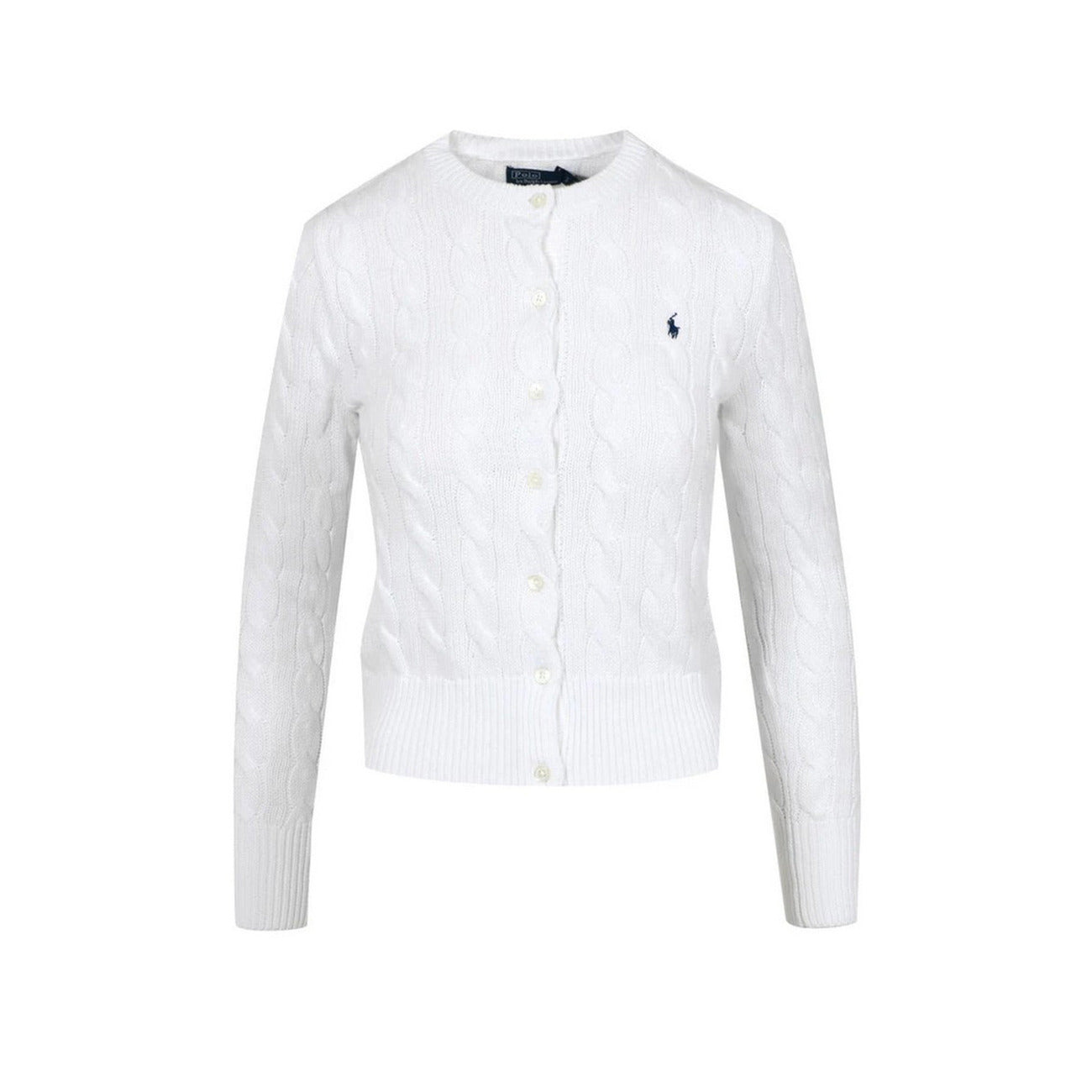 Polo Ralph Lauren Cardigan Donna Bianco con Bottoni Maniche Lunghe Scollo Tondo - Cardigan Cotone