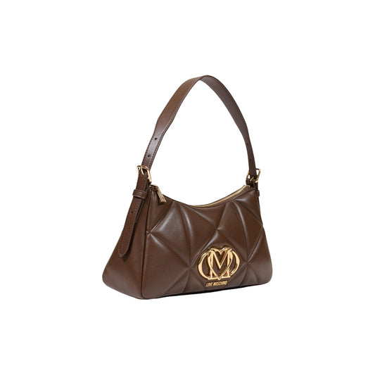 Borsa Love Moschino donna marrone trapuntata modello JC4032PP1. Borsetta piccola a spalla e a tracolla color marrone cioccolato/cuoio effetto goffrato a rilievo, con dettagli e logo in metallo oro, stile elegante e casual chic.
