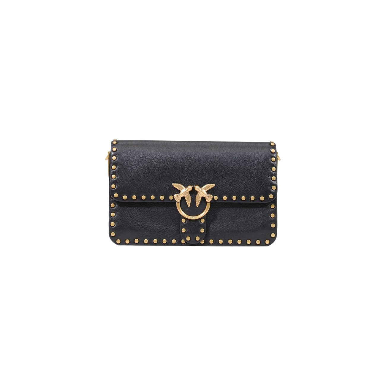 Borsa Pinko Love Bag nera pelle borchie tracolla catena oro Love Birds 107665 A2JG⁠