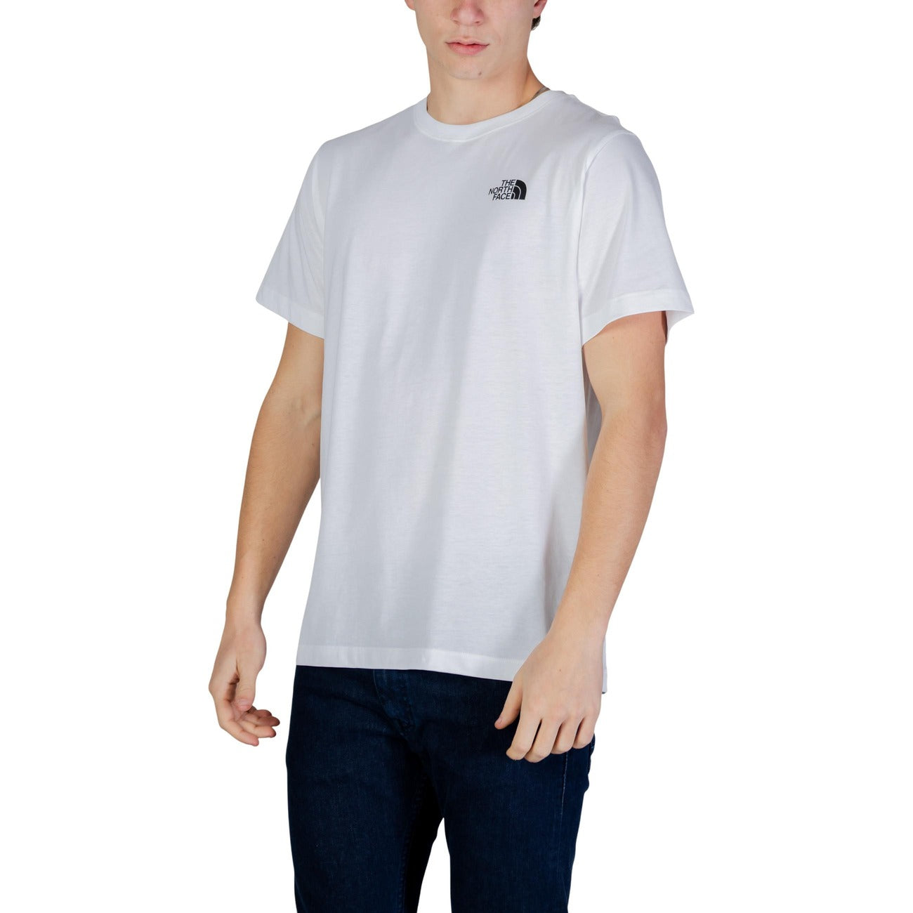T-shirt The North Face uomo bianca manica corta - vista frontale laterale indossata da modello