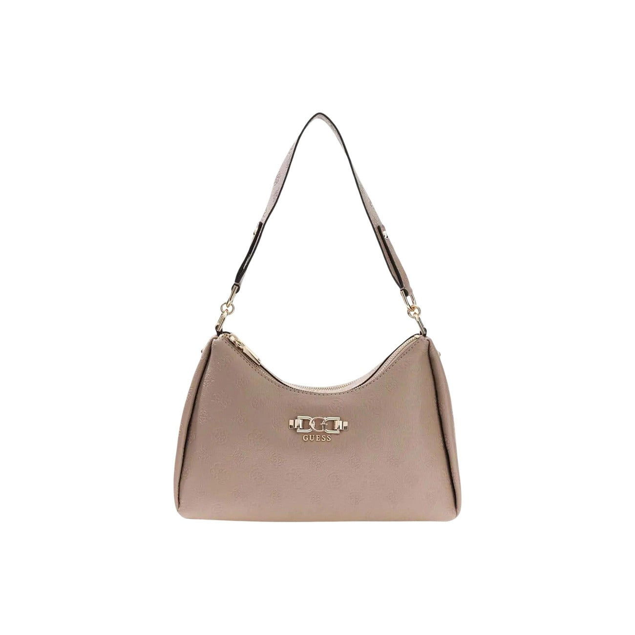 Guess Anise HWPD99 16180, borsa beige  media con doppia zip e logo in rilievo; interni multi-scomparto, finiture dorate e stile contemporaneo, perfetta per lavoro e tempo libero. Vista frontale 