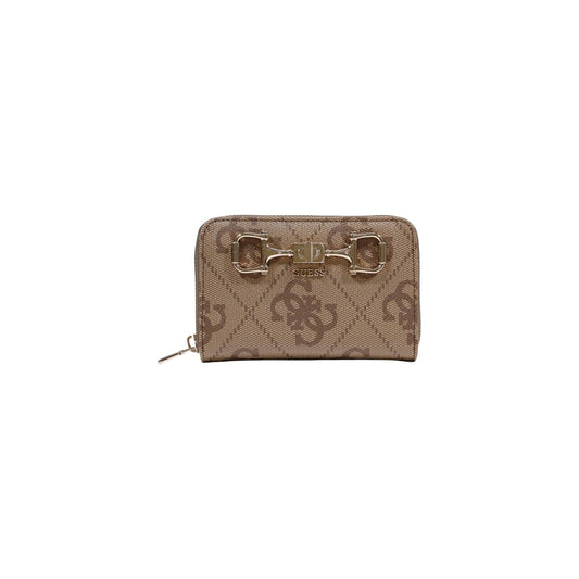 portafoglio piccolo Guess Janie Logo Zip Around color beige scuro dimensioni 14x9x2.5 cm vista frontale 