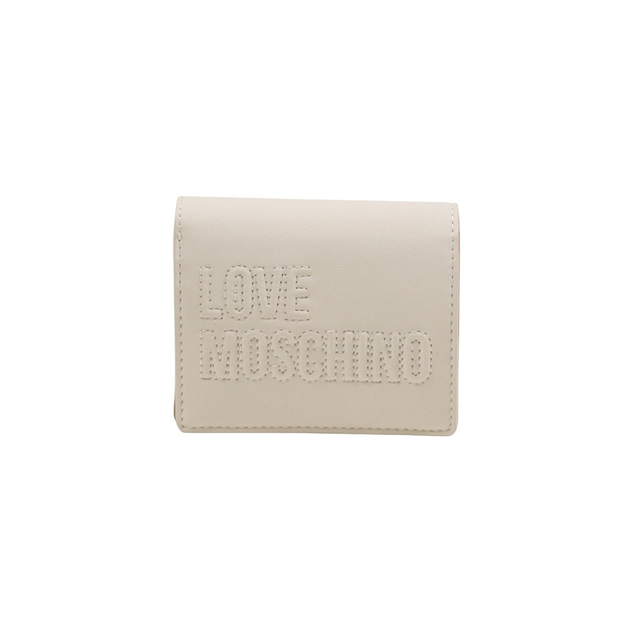 Portafoglio Love Moschino piccolo PU GRS donna beige con bottoni automatici tasche interne 9.5x11x3 cm 100% poliuretano - vista frontale