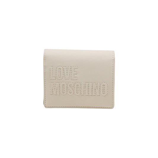 Portafoglio Love Moschino piccolo PU GRS donna beige con bottoni automatici tasche interne 9.5x11x3 cm 100% poliuretano - vista frontale