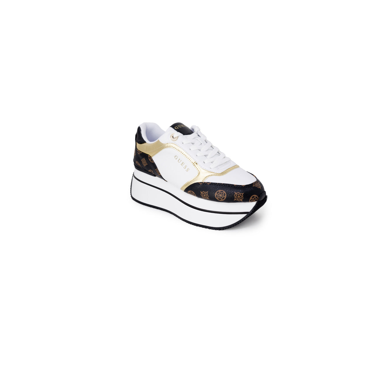 Guess Sneakers Camrio Platform; scarpe in poliuretano con suola alta 7 cm, chiusura con stringhe e interni in cotone. Silhouette moderna ideale per outfit street-chic. Vista laterale 