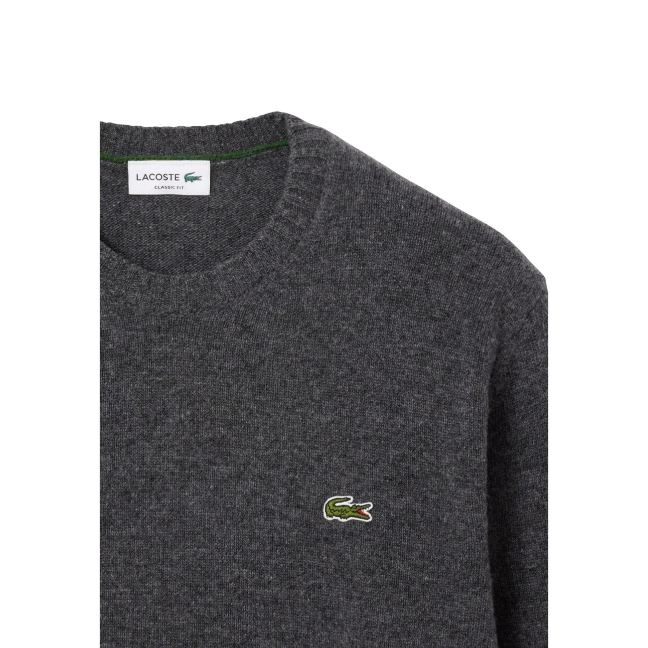 Lacoste Maglia Uomo Grigio Scollo Tondo Manica Lunga Lana 100% Autunno Inverno AH2916-00