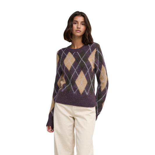 Pullover donna Jacqueline De Yong viola marrone – Maglia paricollo geometrica 15385711.