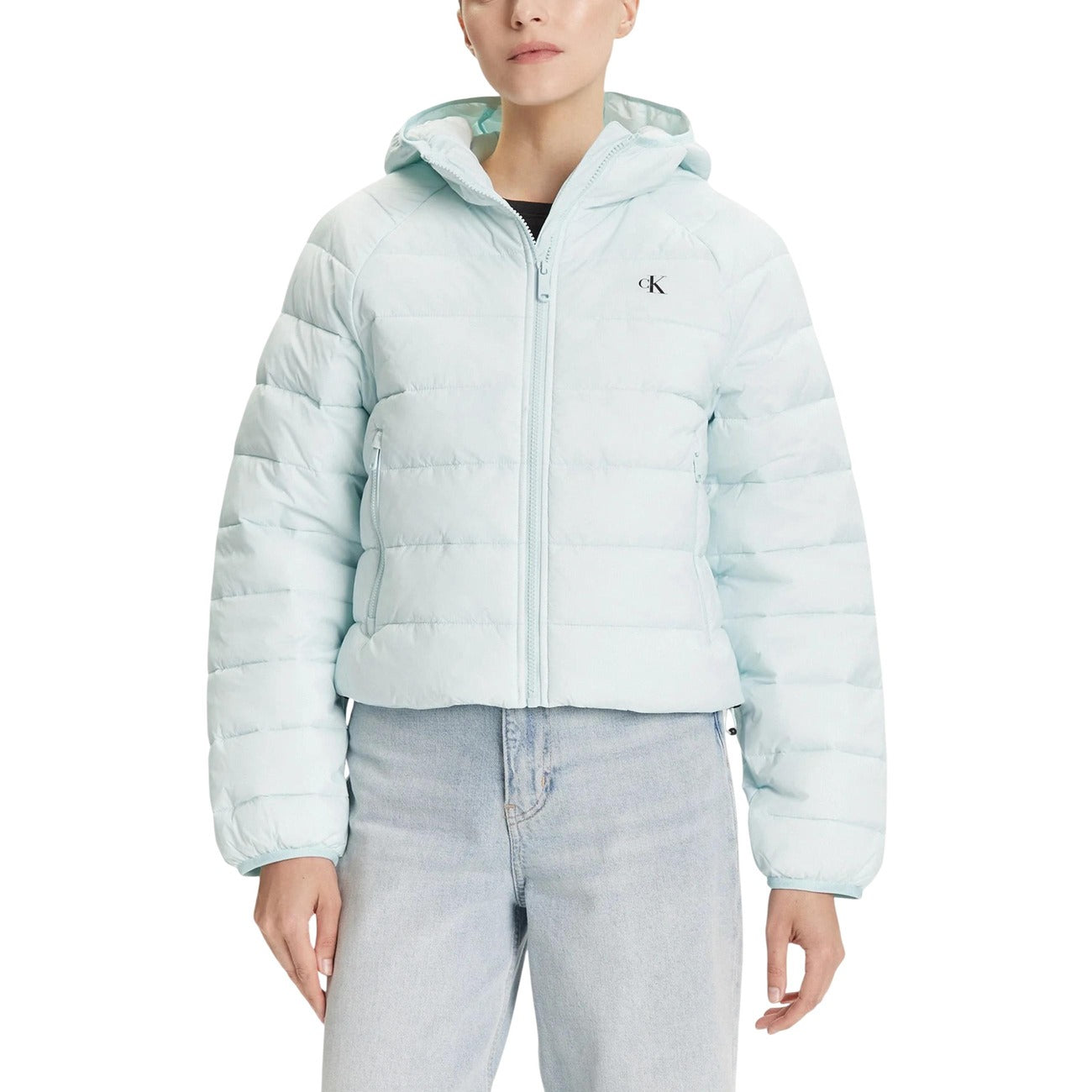 Calvin Klein Jeans Giubbotto Donna Azzurro Cerniera Maniche Lunghe Scollo Alto Cappuccio Tasche Anteriori Poliammide 100% Autunno Inverno LV047C510G