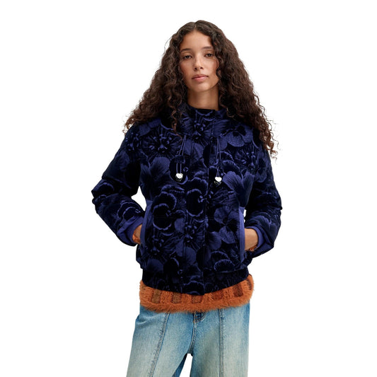 Piumino corto donna Desigual – Giubbotto trapuntato blu stampa floreale 26WWEW385000.