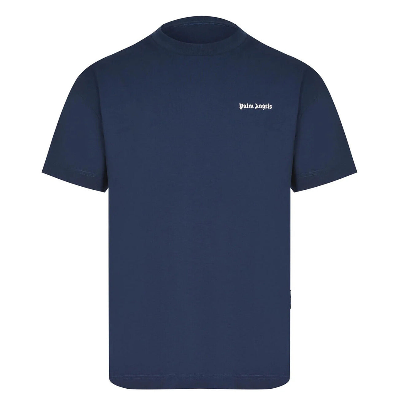 T-shirt Intima Uomo Palm Angels; Cotone Stretch. Girocollo, maniche corte, blu navy. Tessuto leggero, traspirante e aderente. L'eccellenza dell'intimo firmato Palm Angels. Vista frontale 