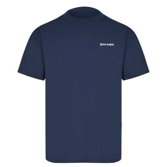 T-shirt Intima Uomo Palm Angels; Cotone Stretch. Girocollo, maniche corte, blu navy. Tessuto leggero, traspirante e aderente. L'eccellenza dell'intimo firmato Palm Angels. Vista frontale 