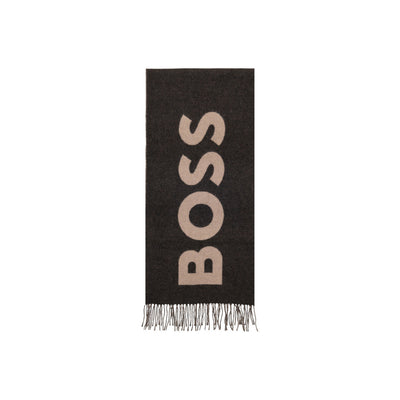 Boss Sciarpa Uomo Nera con Stampa - Sciarpa Lana 180x35cm Autunno Inverno