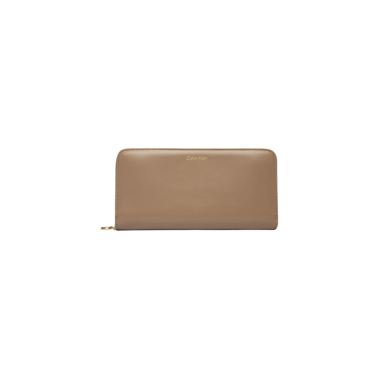 Portafoglio Calvin Klein donna beige con cerniera scomparti interni 100% pelle 18x10x2 cm - vista frontale
