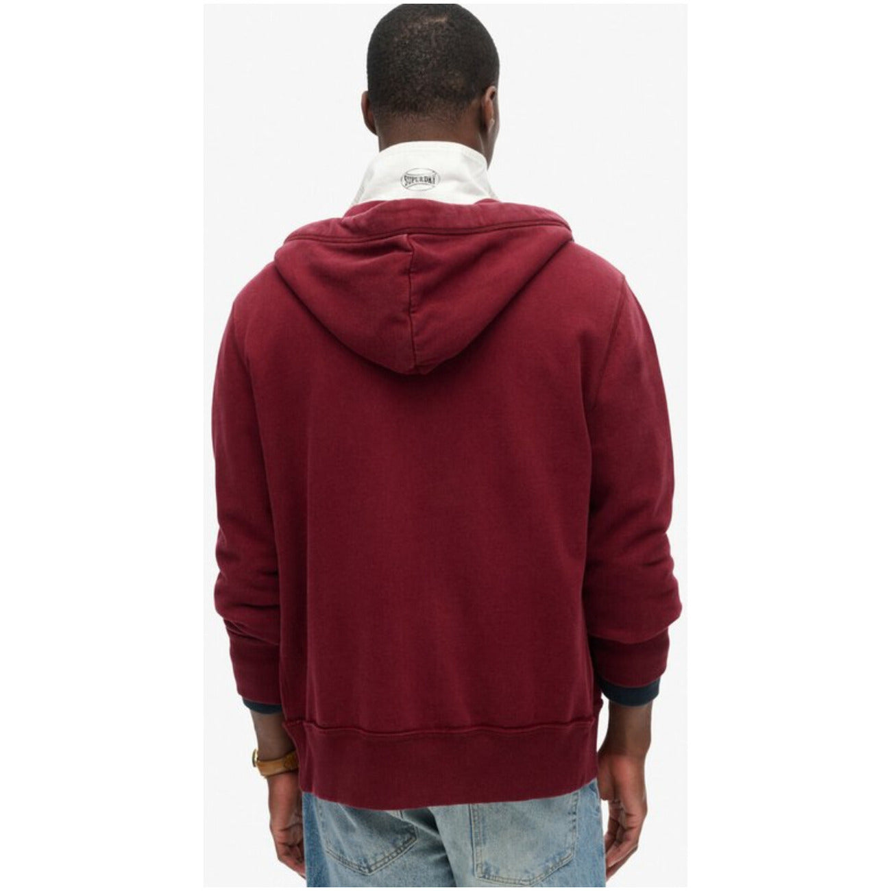 Superdry Felpa Uomo Bordeaux con Zip Cappuccio Stampa Maniche Lunghe Tasche Anteriori Effetto Consumato in Cotone 100% Autunno/Inverno M2014116A