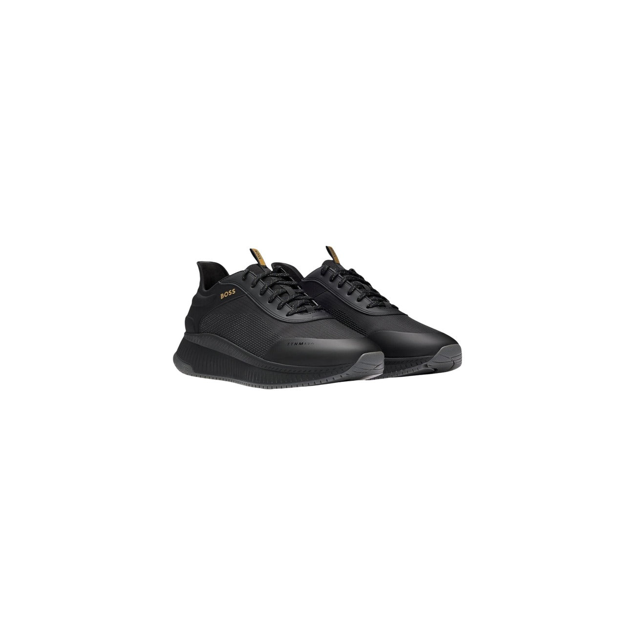 Sneakers Boss uomo nere con lacci - vista laterale frontale coppia