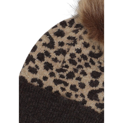 Pieces Cappello Donna Marrone Fantasia Leopardata - Cappello Poliestere Acrilico Nylon Lana Elastan