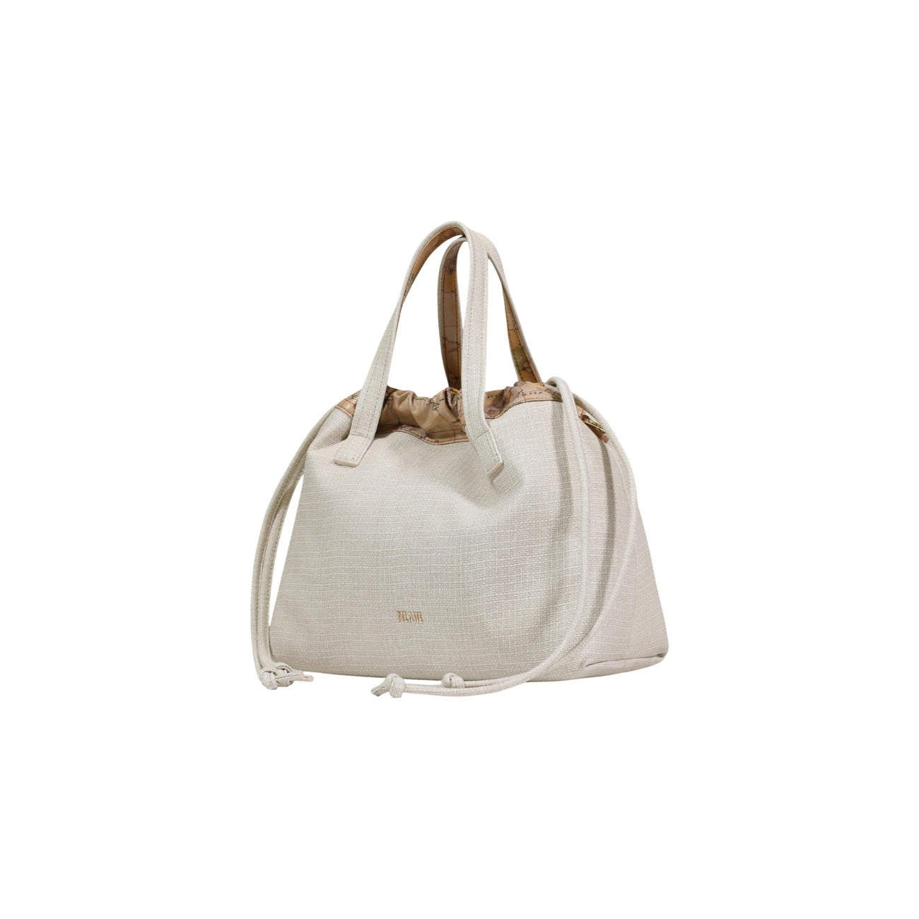 Borsa Media Alviero Martini; 49% PU, 4% PL Riciclato. Doppi manici, tracolla logata, chiusura a coulisse. Borsa donna versatile, elegante e resistente.