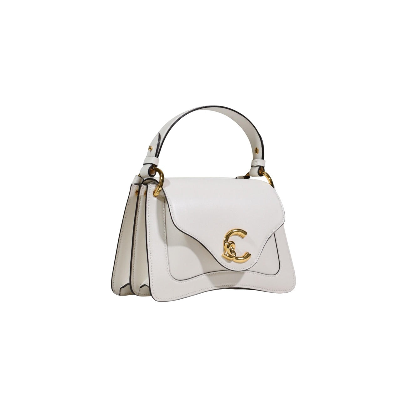 Borsa bianca in pelle con fibbia; chiusura magnetica, tracolla amovibile, peso 630g. Dimensioni compatte 23.5x16x9 cm. Stile minimal ed elegante a lunga durata. 