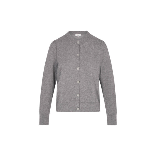 Cardigan donna con bottoni gioiello Morgan De Toi 262-MKNOT. Maglia girocollo in viscosa sostenibile e poliammide a maniche lunghe con dettagli arricciati sulle spalle.