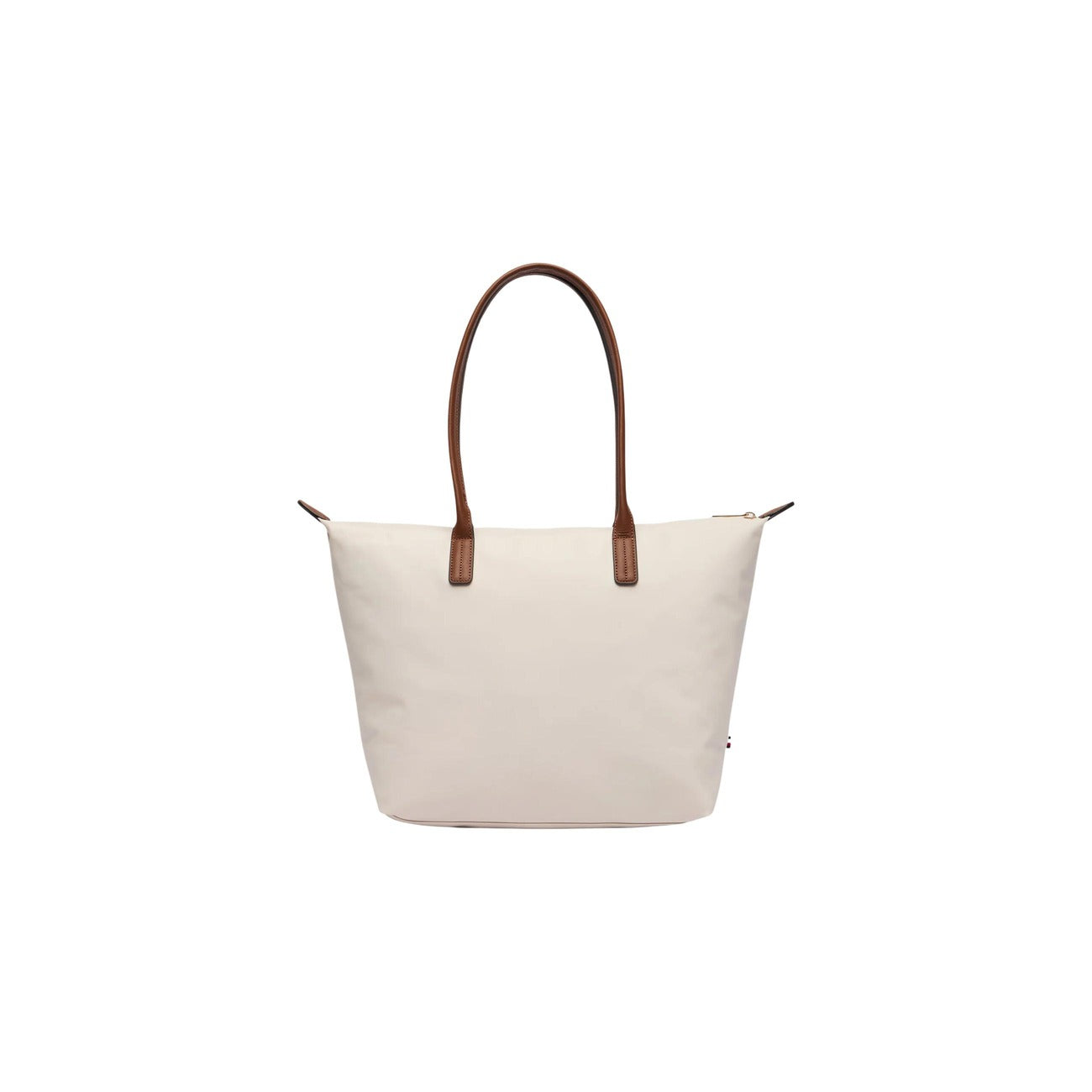 Borsa Tommy Hilfiger Popette Tote; 50% Nylon, 50% Pelle. Colore bianco, chiusura con zip, manici a contrasto. Capienza 18 l (51x32x14 cm). Borsa grande versatile ed elegante per ogni occasione. Vista posteriore 