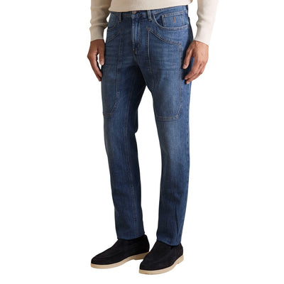 Jeckerson Jeans Uomo Blu con Zip e Bottone Tasche Anteriori e Posteriori - Jeans Cotone Elastan