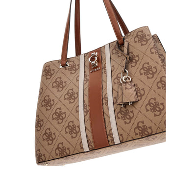 Guess Borsa Donna Beige a Mano con Stampa - Borsa Poliuretano Tasca Interna 38x27x12cm