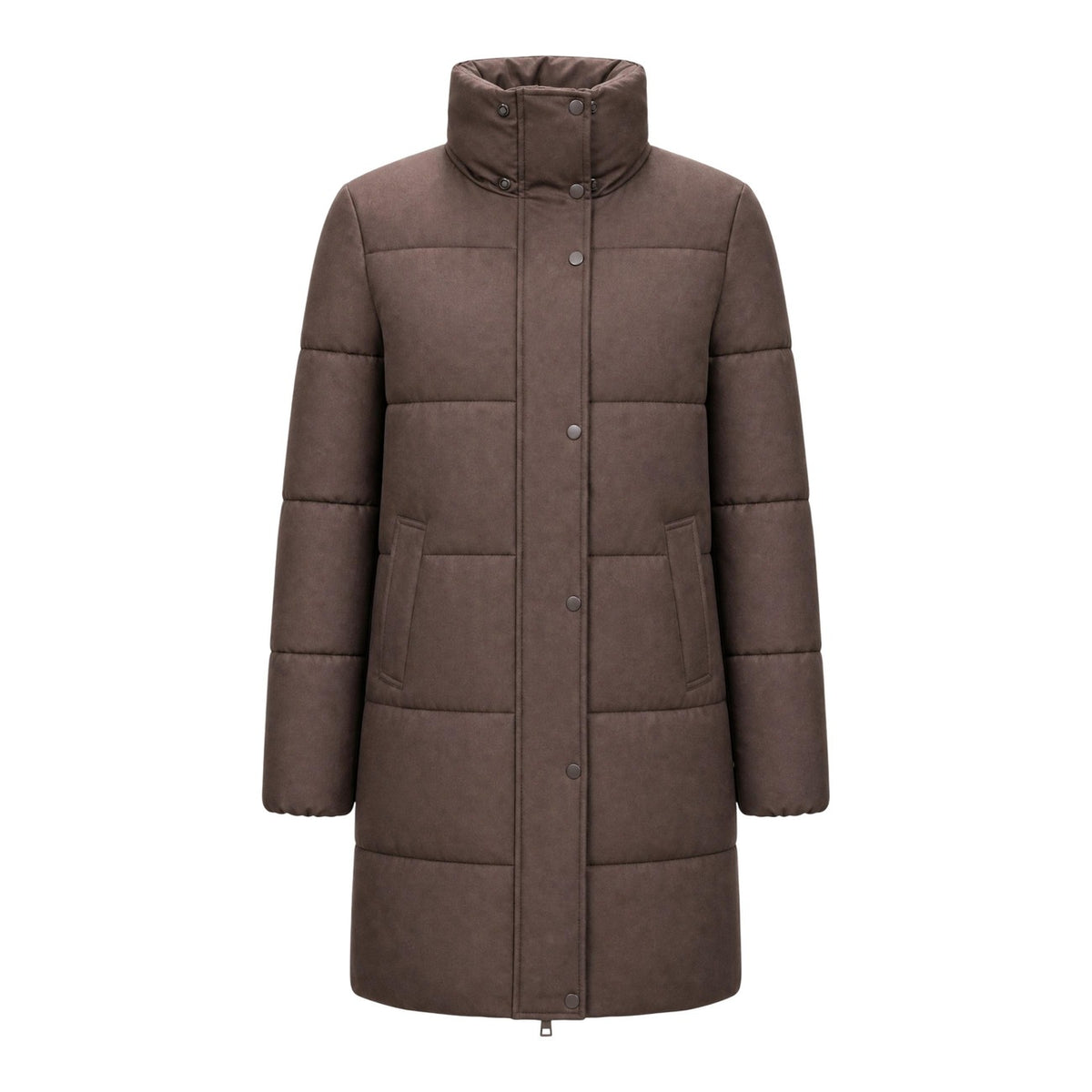 Piumino lungo donna Choral marrone – Cappotto trapuntato con cappuccio pelliccia SLI6GC026281D.