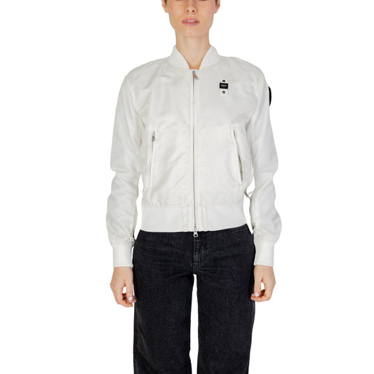 Giacca Vento Panna Donna Blauer Laurie; Tessuto 100% poliestere lucido con inserti in neoprene stretch sul retro e sottomanica. Chiusura full zip, tasche con cerniera e taglio asimmetrico, stile casual primavera-estate. Vista frontale 