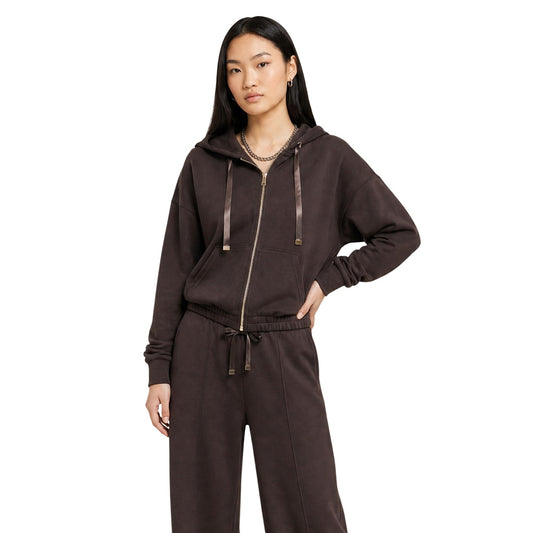Felpa marrone con cappuccio e zip donna Only Onlmyra 15380272. Felpa sportiva mezza stagione con cerniera full zip, tasca marsupio frontale, polsini elasticizzati e cappuccio regolabile.