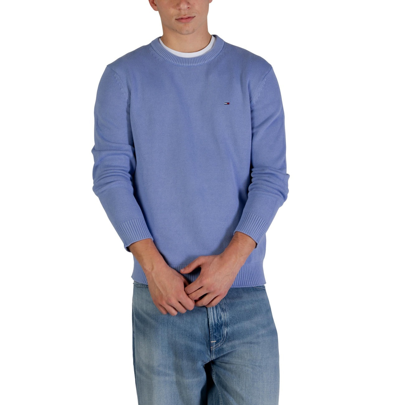 Tommy Hilfiger Jeans Maglia Uomo Verde Scollo Tondo Manica Lunga Cotone Organico Autunno Inverno DM0DM21787