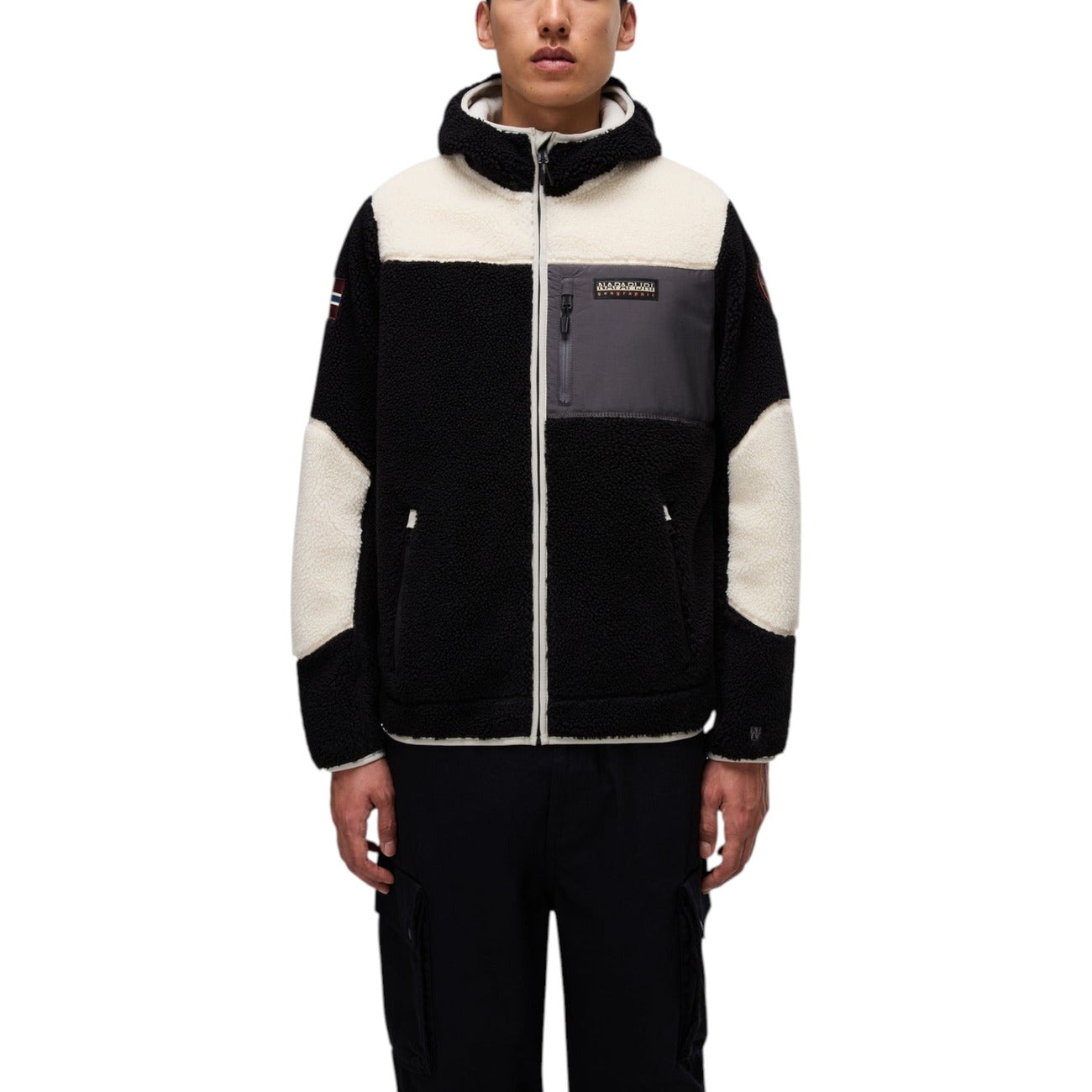 Napapijri Felpa con Zip Uomo Nera Cerniera Cappuccio Maniche Lunghe Tasche Anteriori - Felpa Poliestere