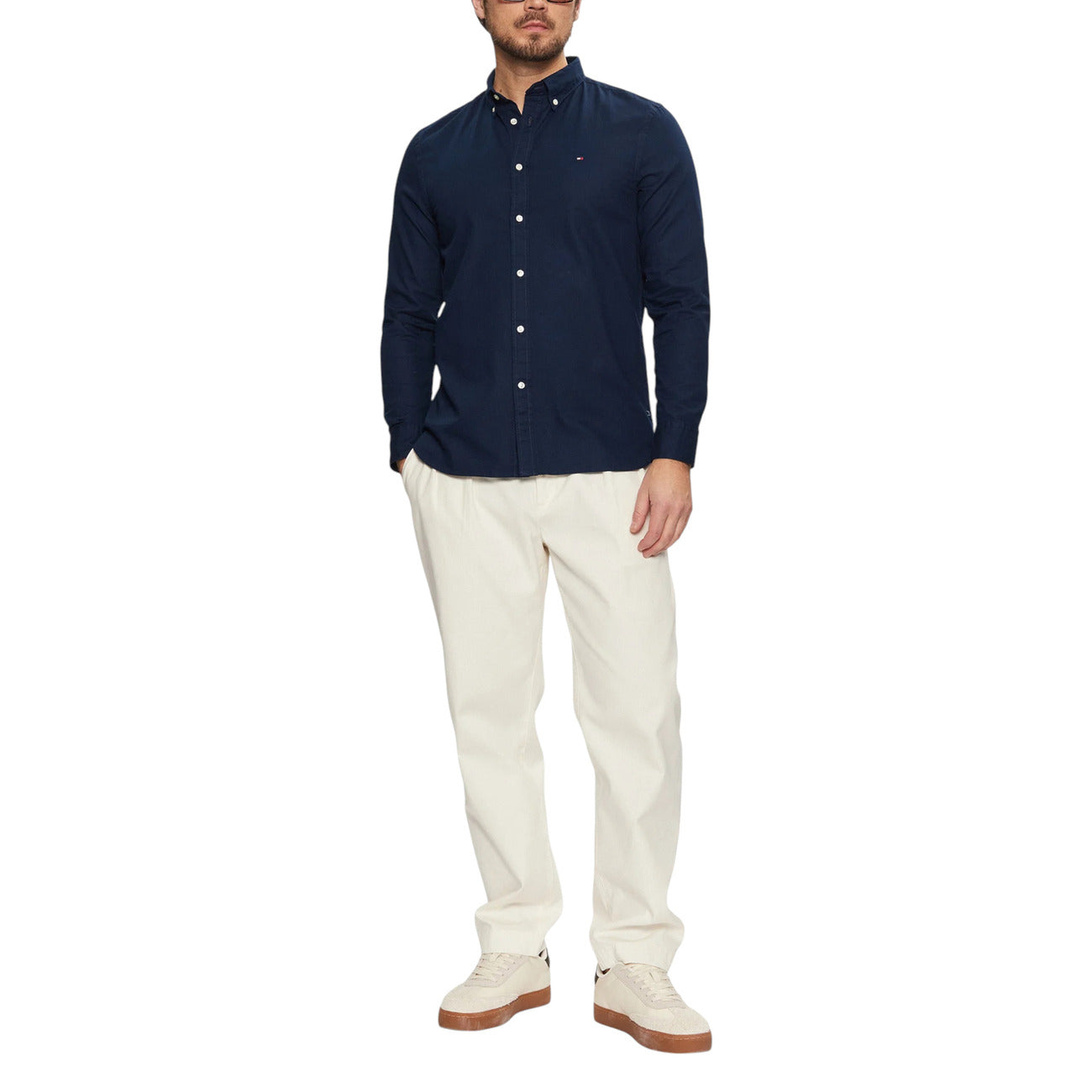 Tommy Hilfiger Camicia Uomo Blu con Bottoni Maniche Lunghe - Camicia Cotone Organico Colletto Classico