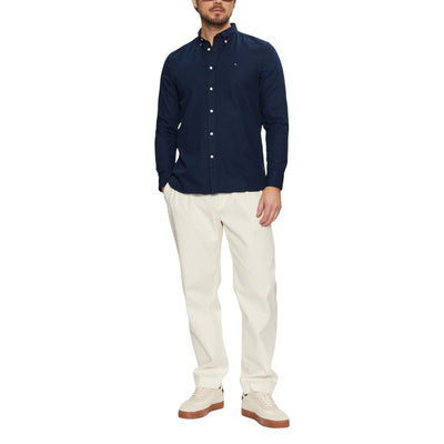 Tommy Hilfiger Camicia Uomo Blu con Bottoni Maniche Lunghe - Camicia Cotone Organico Colletto Classico