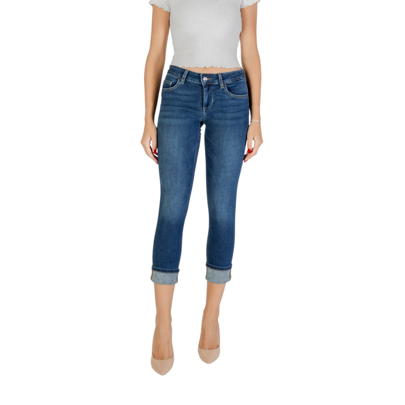 Liu Jo Jeans Donna Blu con Zip Bottone Tasche Anteriori Posteriori Effetto Consumato in Cotone 92% Elastan 2% Elastomultiestere 6% Autunno/Inverno UF5006 D4615