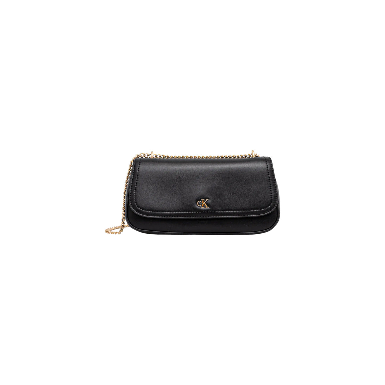 Borsa Piccola Convertibile Calvin Klein; Nero. 51% Poliestere riciclato, chiusura zippata, tracolla regolabile e catena dorata. Dimensioni sottili e slanciate (24x12 cm), stile casual-luxury 4 stagioni. Vista frontale 